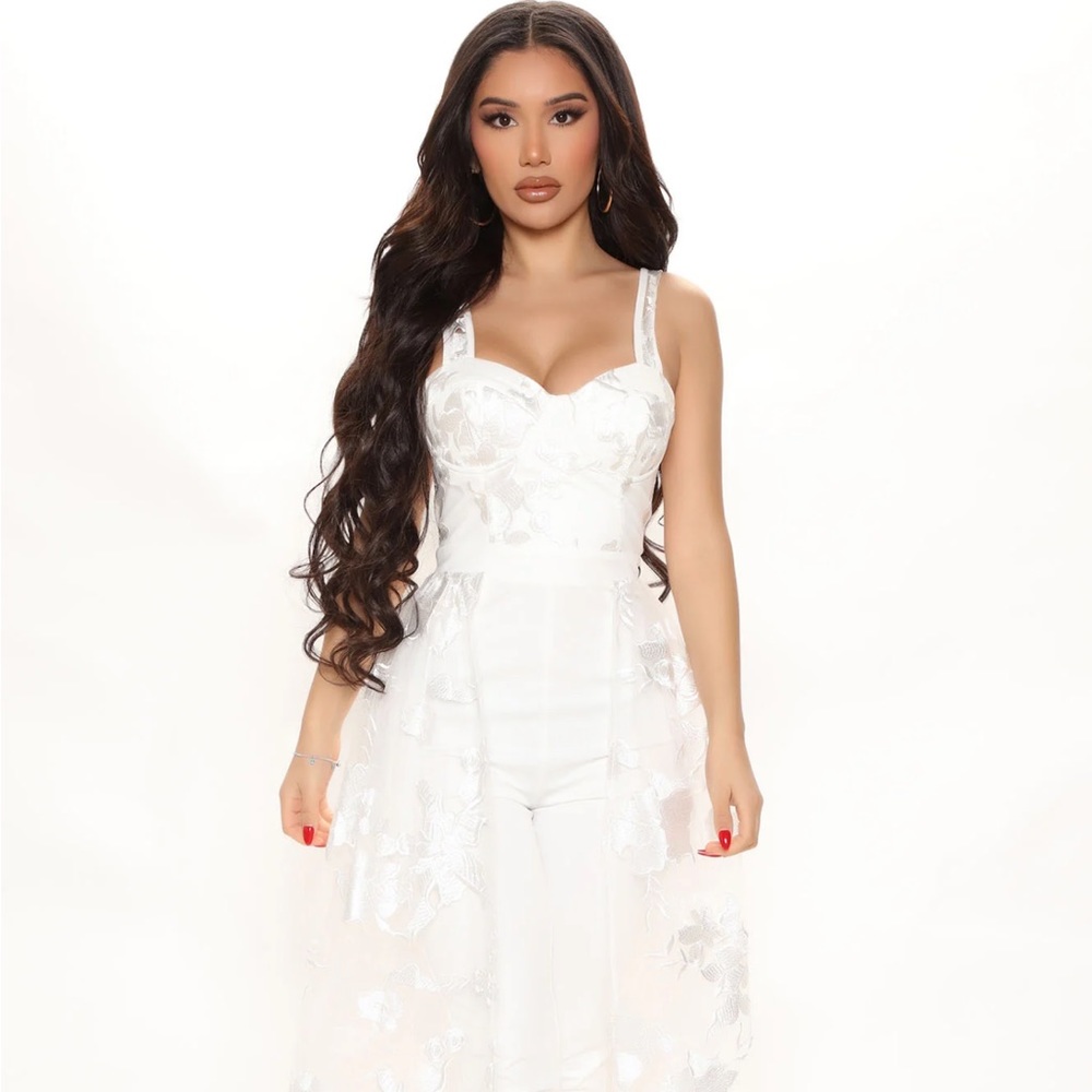 White Bridal Jumpsuit with Lace Skirt Size 2/4